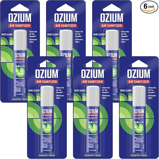 Ozium Air Sanitizer Spray - Room Odor Eliminator for Home, Car, and Office - Country Fresh Air Cleaner - 0.8 oz - 6 Pack