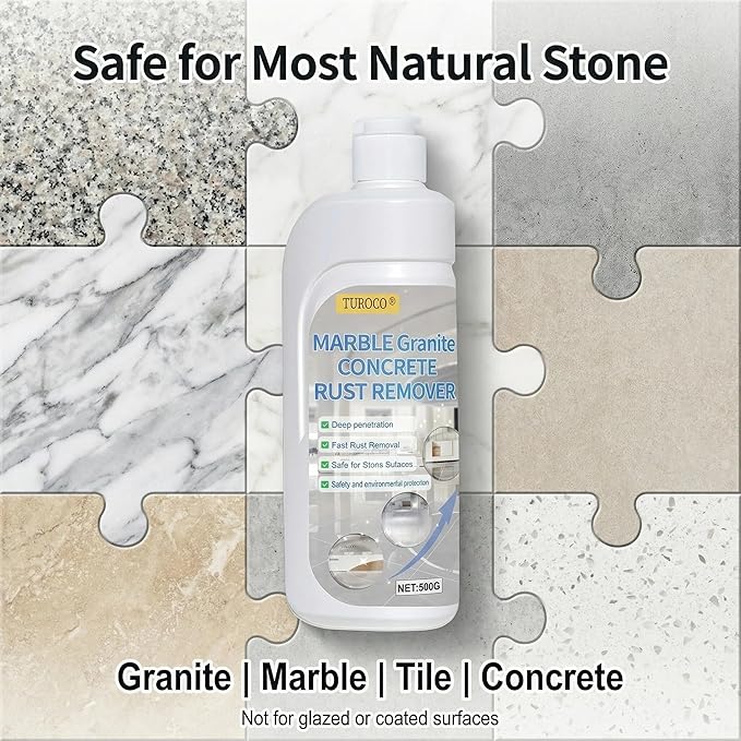 Professional Stone Rust Remover, Granite Marble Rust Stain Cleaner, Deep Penetrating Formula Removes Oxidation and Iron Stains, Stone Care Solution for Indoor Outdoor Residential Commercial Use