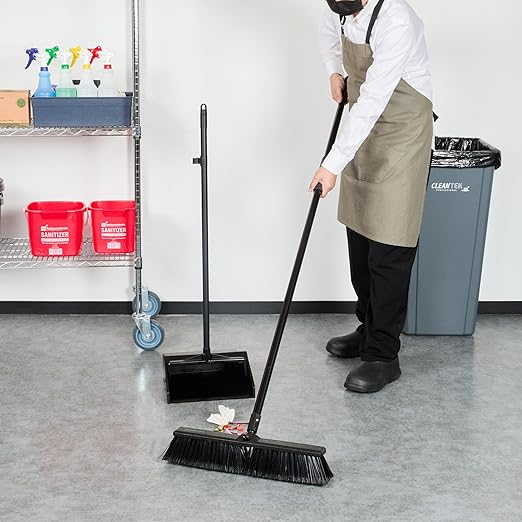Restaurantware-Clean Tek Professional 17.13 Inch Push Broom, 1 Heavy-Duty Broom with 59â€ Handle - Medium Bristles, 2 Handle Attachment, Wooden, Commercial Use, for Deck, Garage, Yard, Patio