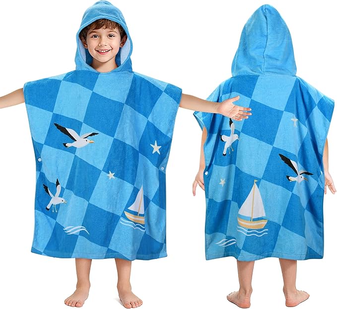 Tirrinia Kids Hooded Beach Towel, Toddler Hooded Bath Towel & Poncho Towel Super Absorbent, Wearable Swim Towel for Kids 3-6 Years Boys Girls at Bath Pool Beach, Birthday Gifts, Boat