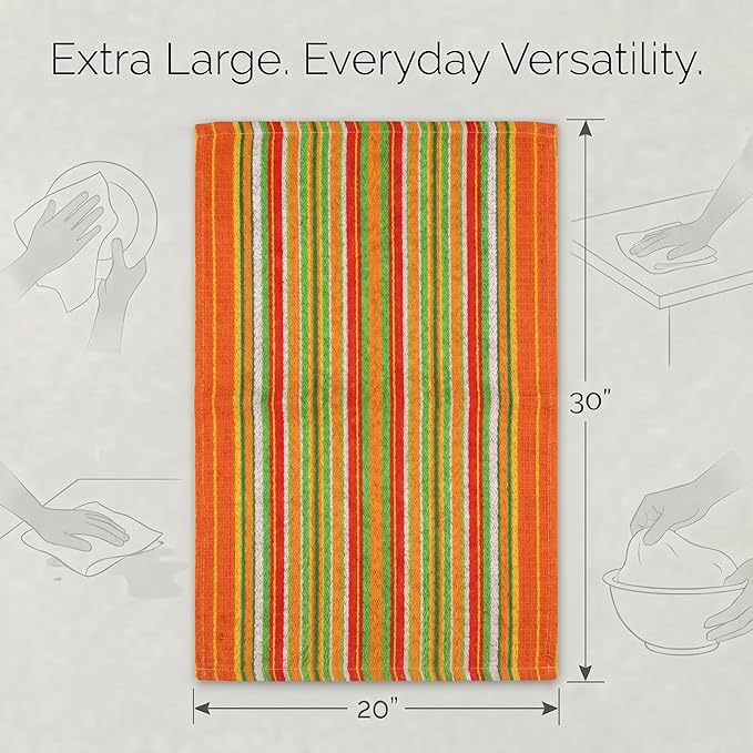 Urban Villa Kitchen Towels Waffle Stripes Dish Towels for Kitchen Orange Waffle Set of 6 Kitchen Towels Highly Absorbent 100% Cotton Over Sized 20X30 in with Mitered Corners Kitchen Hand Tea Towels