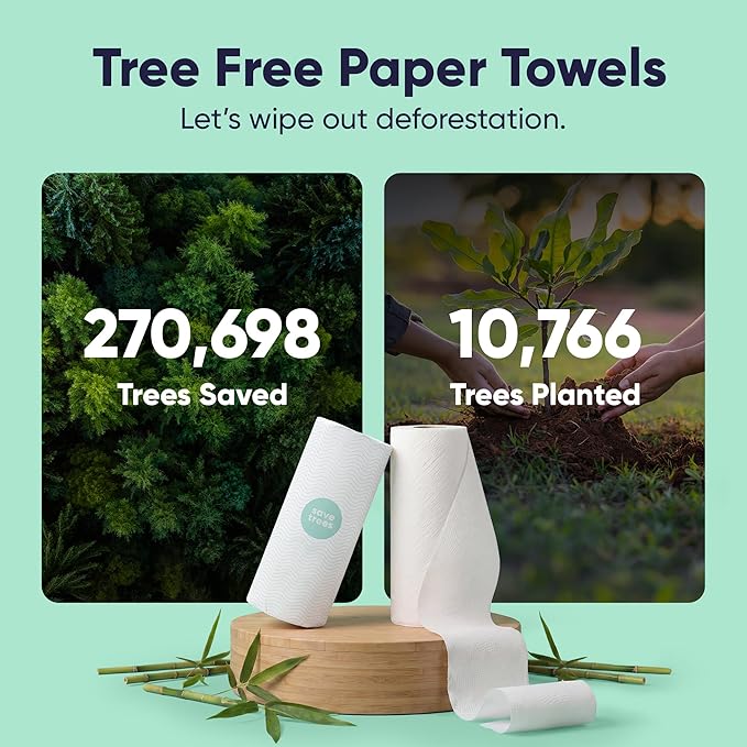 Save Trees Bamboo Paper Towels 24pk - 3600 Sheets Rolls Ultra Absorbent & Durable Eco-Friendly Paper Towels -FSC-Certified, Vegan