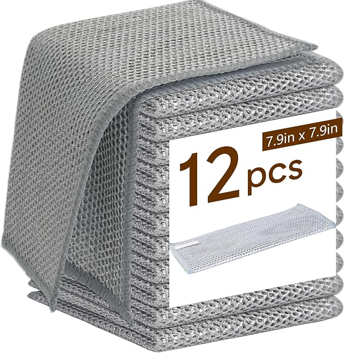 12 Pcs New Upgrade 3-Layer Metal Dish Cloth, No Scratches and No Odor, Multipurpose Wire Dishwashing Rag for Wet and Dry, Kitchen Cleaning Dishrags for Sinks, Dishes, Stove Top