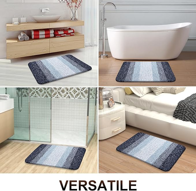 OLANLY Bathroom Rugs Sets 3 Piece, Soft Absorbent Microfiber Bath Mats and U-Shaped Contour Toilet Rug, Plush Shaggy Bath Mat Set for Bathroom (36"x24"+24"x16"+24"x20", Dark Blue)