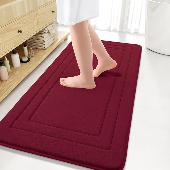 Arotive Memory Foam Bathroom Rug Mat 47x24, Ultra Soft and Absorbent Bath Mat, Machine Wash Dry, Comfortable Bath Rug Carpet for Bathroom Floor, Tub and Shower, Burgundy