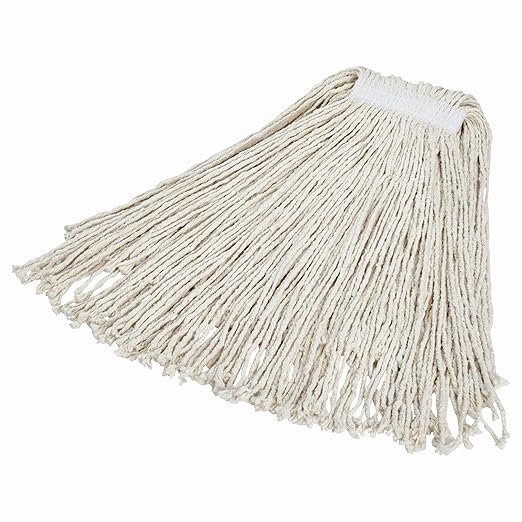 Rubbermaid Commercial Products Value Pro Large 24 OZ Cotton Wet Mop, 1" Headband, White, for General Purpose Floor Cleaning or One-Time Use