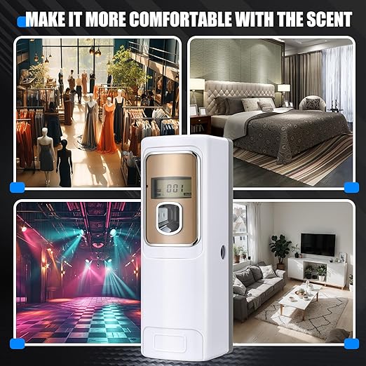 Rossesay 2 Pcs Automatic Air Freshener Spray Dispenser with Screen LCD Perfume Dispenser Wall Mount/Standing Capacity for Bathroom Hotel Office Commercial Place(White)