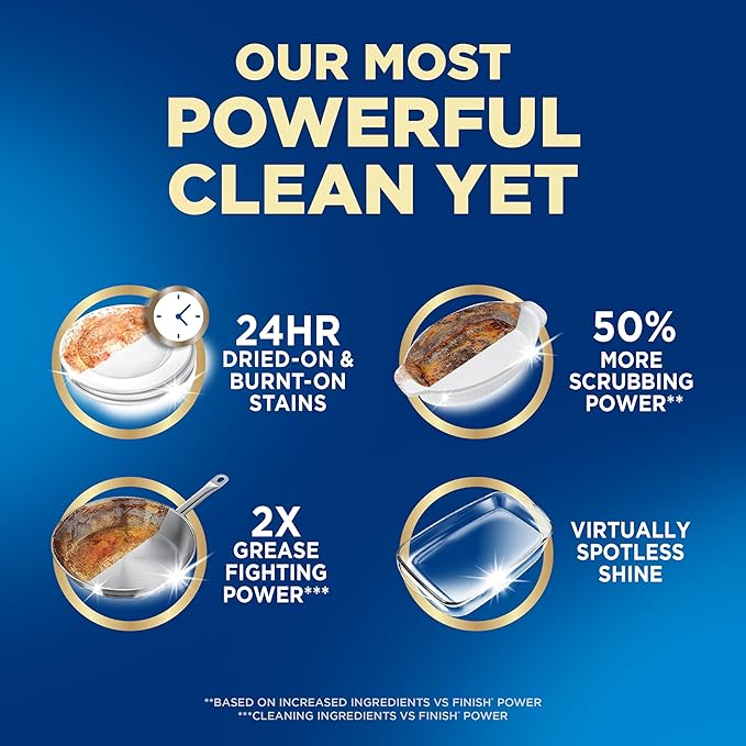 Finish Ultimate Infinity Shine Dishwasher Pods, No Pre-Rinse Dishwasher Detergent Soap Removes Burnt-On Stain, with Protector Shield & CycleSync Technology, Degreasing & Scrubbing Power, 62 Count