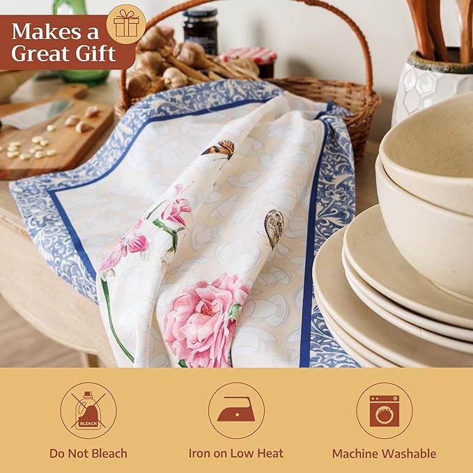 Maison d' Hermine Kitchen Towels Set of 3 100% Cotton 27.50" x 20" Reusable Cloth Tea Dish Towels Absorbent with Hanging Loop for Kitchen Farmhouse Hotel Spring Summer - Canton