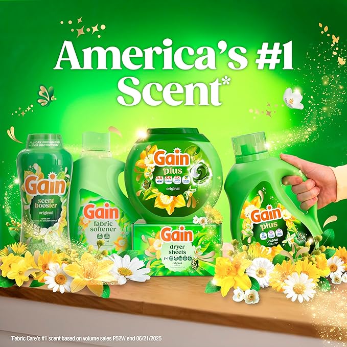 Gain Plus Liquid Laundry Detergent, Cleaner, Fresher, Now with Oxi, Original Scent, 170 fl oz, 129 Loads