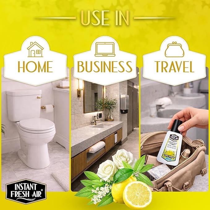 Priventi Toilet Spray & Bathroom Spray Odor Eliminator - Up to 120 Uses - Travel Size Odor Elimination for #2 - For Home, Office, Schools, Travel - Citrus Verbena Fragrance - 2.4 oz