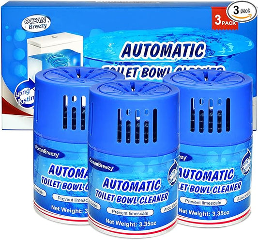 Automatic Toilet Bowl Cleaners Bottles, 3 Pack Long-Lasting Blue Toilet Cleaner Tablets, Septic Safe Toilet Tank Cleaner for Stain Prevention & Odor removal, Up to 3 Months each bottle