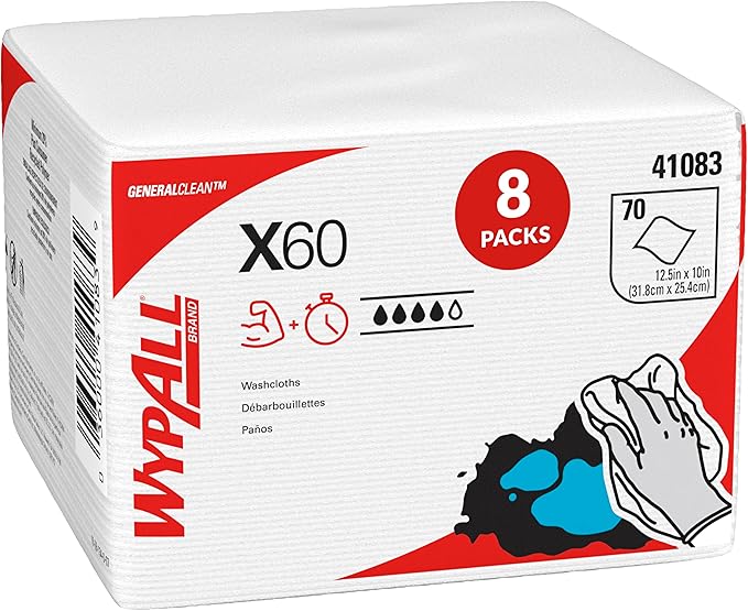 WypAll GeneralClean X60 Cloths Multi-Task Cleaning Wipes (41083), Quarterfold, Strong and Absorbent Towels, White (8 Packs of 70 Sheets, 560 Sheet Total)