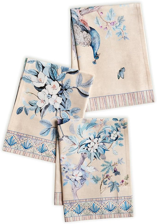 Maison d' Hermine Dishcloths 100% Combed Cotton Premium (20" x 27.50") Easter Multi-Purpose, Kitchen Towel for Kitchen, Holiday, Dinner, Wedding & Dining, Peacock Utopia - Sandy Beach (Set of 3)