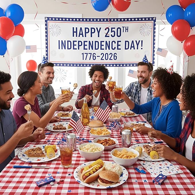 100Pcs 4th of July Plates and Napkins,Patriotic Party Tableware Set | 50*9inch Plates | 50*6.5inch Napkins,250th Anniversary Red Blue Silver Stars for Independence Day Veterans&Memorial Day Decoration