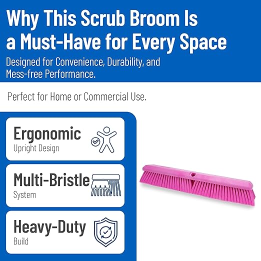 SPARTA 41891EC26 Omni Sweep Plastic Push Broom Head, Heavy Duty, Industrial Broom With Color Code System For Outdoor, Indoor, Garage, Concrete, Patio, Kitchen, Bathroom, 24 Inches, Pink, (Pack of 12)