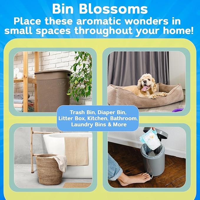 Bin Blossoms: New & Improved Peel & Stick Air Freshener (4-Pack) – Citrus Fresh Trash Can Deodorizer, Diaper Pail Odor Neutralizer, Garbage Bin Odor Control for Lid or Base