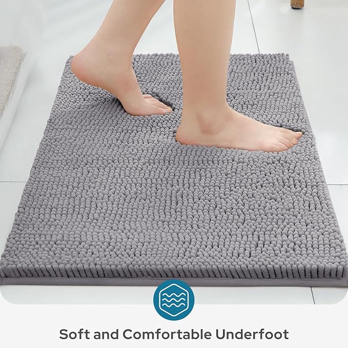 BYSURE Grey Bathroom Rugs Sets 3 Piece Non Slip Extra Absorbent Plush Chenille Soft Washable Bath Mats
