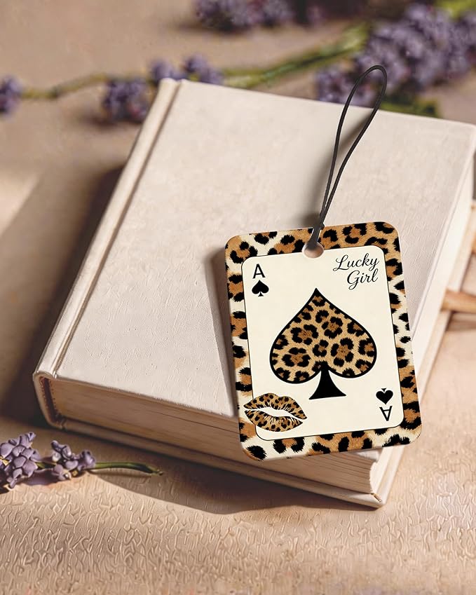 Preppy Leopard Print Orange Citrus Car Air Freshener 4pcs, Trendy Girly Y2k Cheetah 8 Ball Martini Ace Card Hanging Scents Car Accessories Interior Mirror Decor for Women Girls