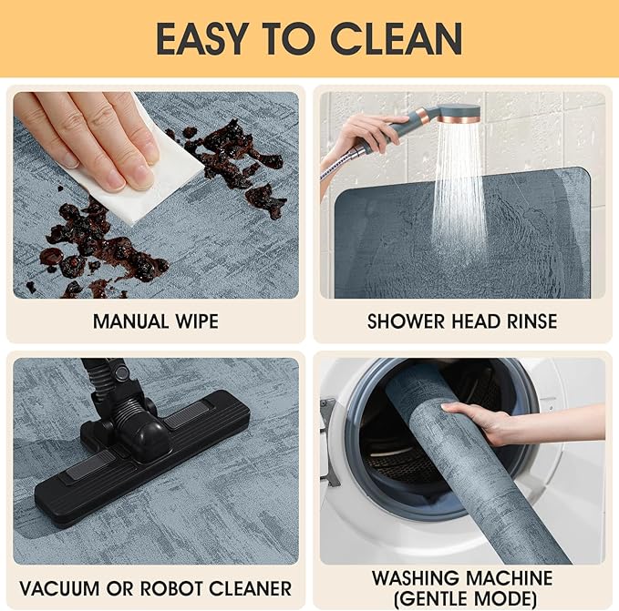 ACCUMTEK Non Slip Bath Mat, Thin Bathroom Rugs Fit Under Door, Quick Dry Bath Mats, Machine Washable Bath Rugs for Bathroom, Bathtub & Kitchen, Bathtub, Haze Blue/Marble/32 x20