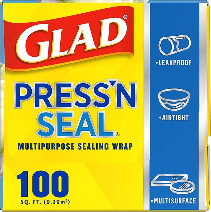 Glad Press'N Seal Plastic Food Wrap, 100 Square Foot Roll, Pack of 3, (Package May Vary)