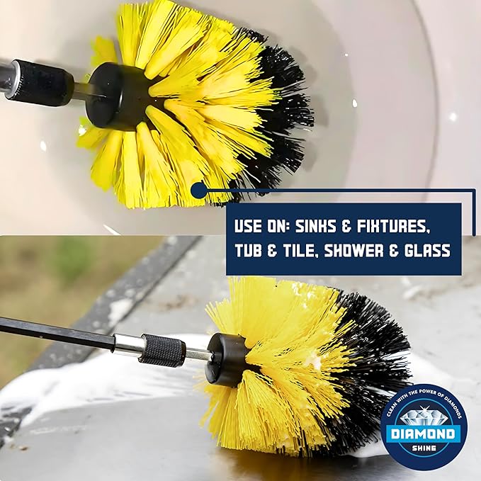 3 Piece - Diamond Shine Bathroom Cleaner & Scrub Brush Combo with Extension Toilets Hard Water Stain Remover Shower Door Cleaner