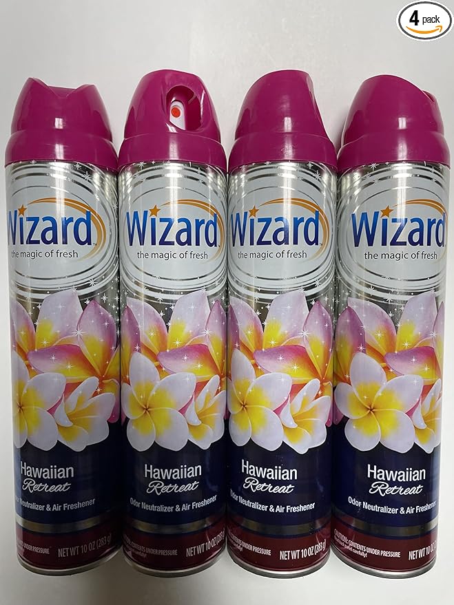 Wizard The Magic of Fresh | Odor Neutralizer & Air Freshener - 10 Oz. Hawaiian retreat (Pack of 4) (Packaging May Vary)