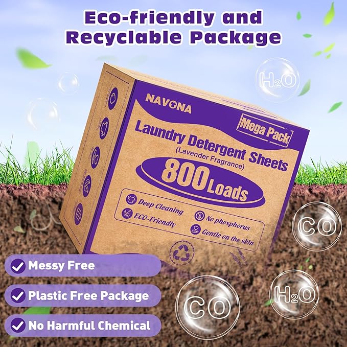 800 Loads Laundry Detergent Sheets, Eco-friendly Laundry Sheets, Powerful Cleaning, Suitable for Homes, Dorms, and Apartments - [Lavender Fragrance]