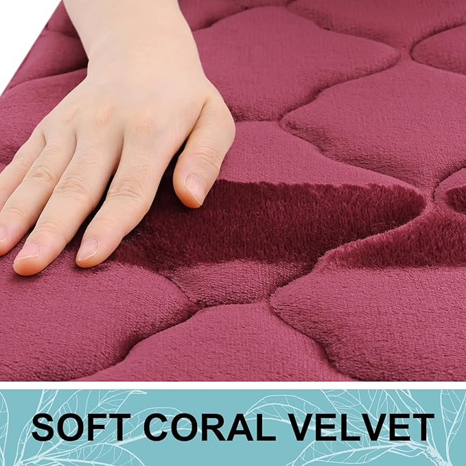 OLANLY Memory Foam Bath Mat Rug 44x24, Ultra Soft and Absorbent Bathroom Rugs, Non-Slip, Comfortable, Machine Washable Bath Carpet for Bathroom Floor, Tub, Shower and Home Decor Accessories, Burgundy