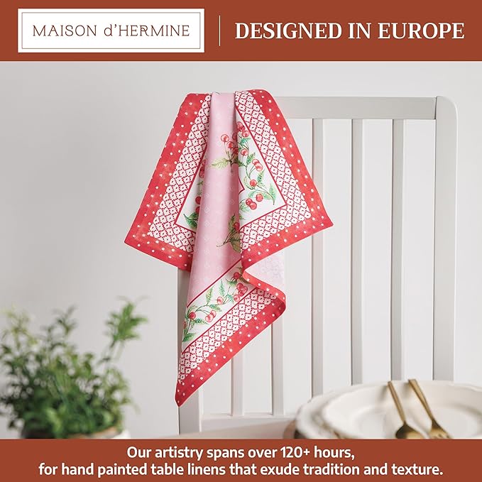 Maison d' Hermine 100% Cotton Cloth Napkins Set of 4 Everyday Reusable Square Napkins Cloth Washable Dinner Party Wedding Restaurant Hotel Kitchen Spring Summer (Pink Cherries, 18" x 18")