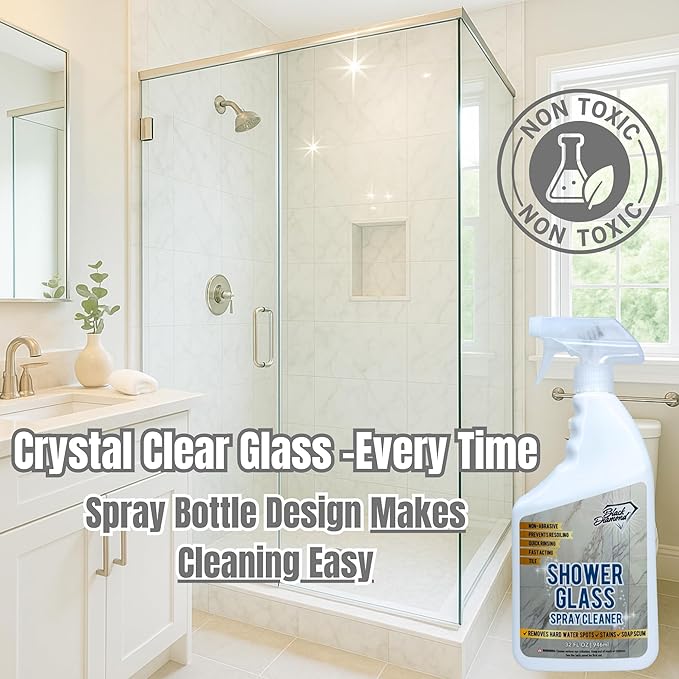 Shower Glass Spray Cleaner – Removes Hard Water Stains, Soap Scum & Water Spots – Glass Shower Door Cleaner for Tile & Bathroom Surfaces – Non-Abrasive, Fast Acting, Prevents Resoiling (128 oz)