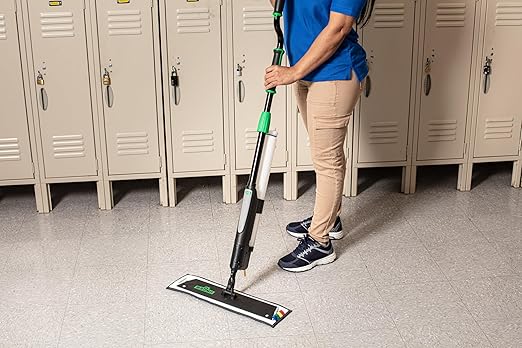 Unger Commercial Excella 24" Floor Cleaning Kit - Adjustable Height Mop, Liquid Dispensing System, 2 Microfiber Pads and Refillable Bottles - EFKT2