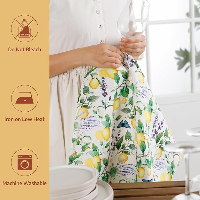 Maison d'Hermine Kitchen Towels Set of 2 100% Cotton 27.50" x 20" Reusable Cloth Tea Dish Towels Absorbent with Hanging Loop for Kitchen, Home, Dining, Cocktail Parties (Sivergue)