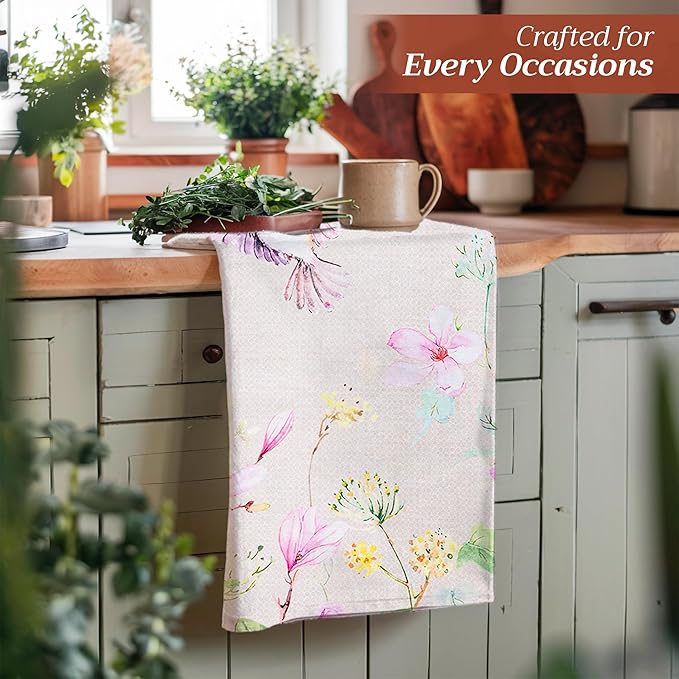Maison d' Hermine Kitchen Towels Set of 3 100% Cotton 27.50" x 20" Reusable Cloth Tea Dish Towels Absorbent with Hanging Loop for Kitchen Farmhouse Hotel Spring Summer - Magnolia Mornings