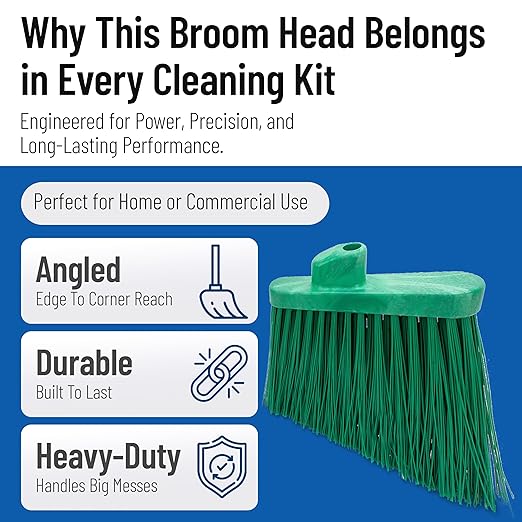 SPARTA Sweeper Broom – 12 Inch Angled Outdoor Broom Head with Durable Polypropylene Bristles, Standard Thread Compatible for Home Garage or Kitchen Cleaning, Green, Pack of 12