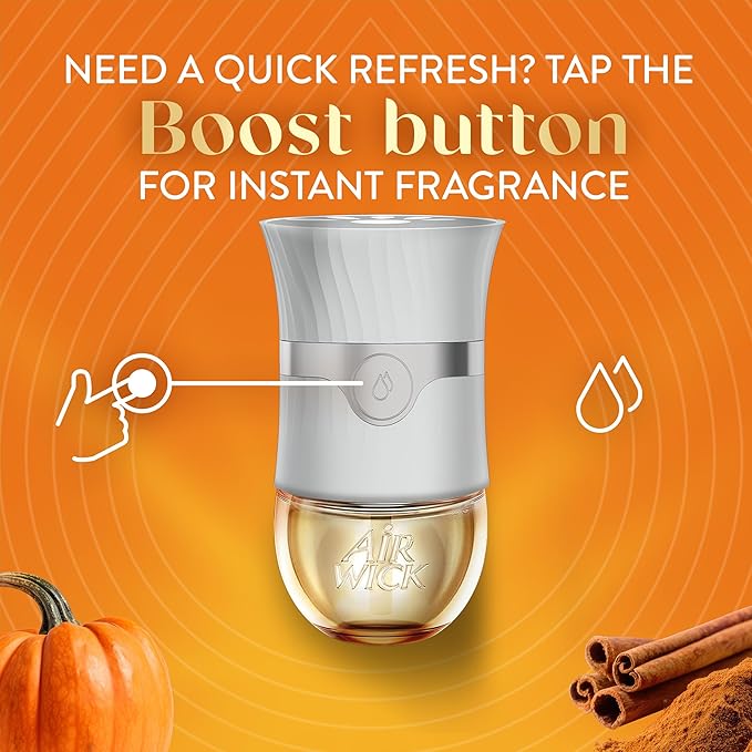 Air Wick Plug in Scented Oil Refill, Infused with Essential Oils, Plug in Air Fresheners for Home, Fall Scent, Fall Décor, Harvest Pumpkin & Spice, 5 ct