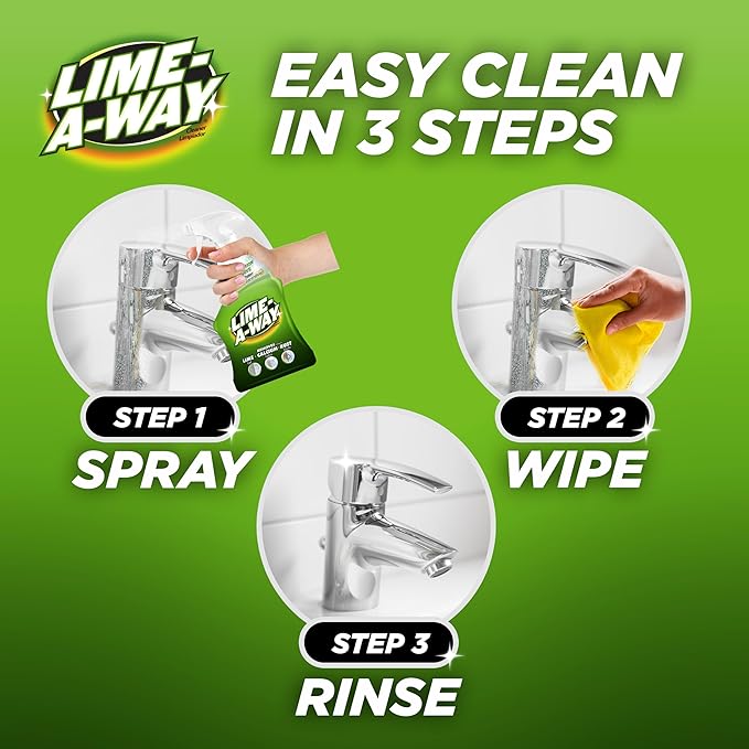Lime-A-Way Hard Water Stain Remover Spray, Removes Lime, Calcium & Rust in Seconds, Bathroom Cleaner, 32 fl oz
