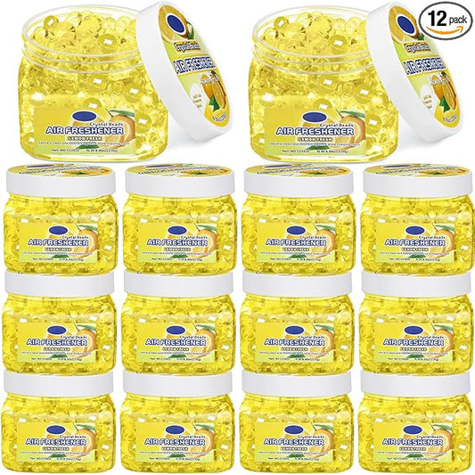 12 Pcs Air Freshener Bulk Odor Gel Eliminator Beads 8 oz Long Lasting Air Freshener Beads Eliminates Odors in Home Bathrooms, Cars, Boats, Rvs and Pet Areas(Lemon)