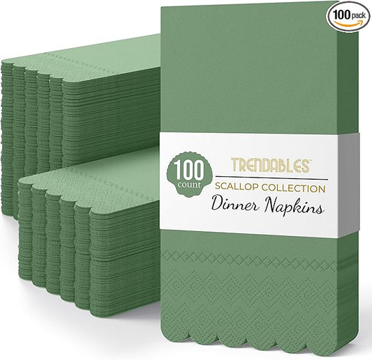 Party Solids Dark Green Scalloped Napkins Disposable 100 Pcs 3-Ply Dark Green Scalloped Dinner Napkins Disposable Decorative for Dinners & Parties, Paper Guest Towels for Bathroom & Party Supplies