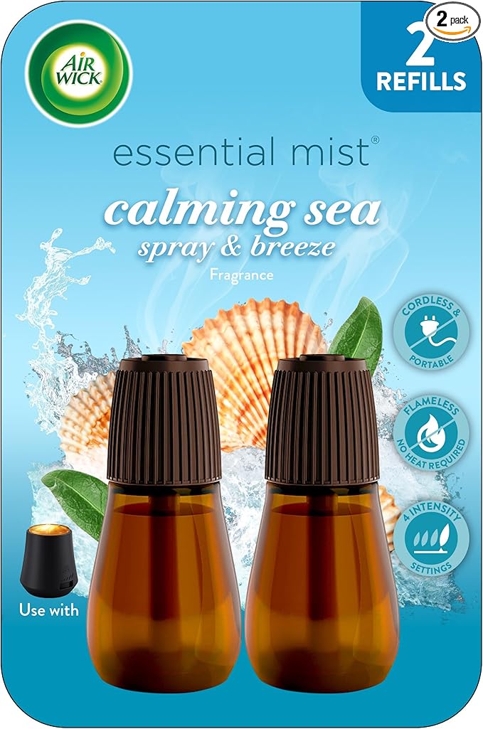 Air Wick Essential Mist Oil Diffuser Refills, Air Freshener, Calming Sea Spray & Breeze, 2 Count