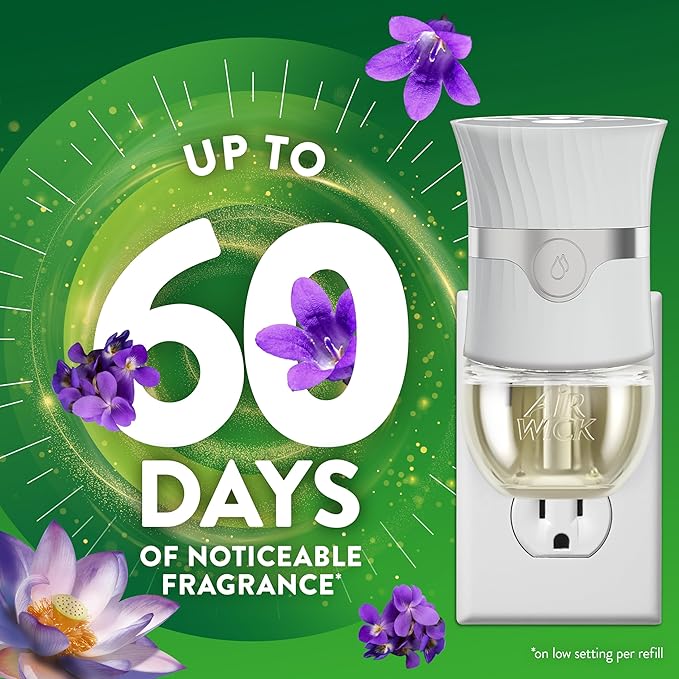 Air Wick Plug In Scented Oil Refill, Infused with Essential Oils, Plug In Air Fresheners for Home, Black Lotus & Violet, 5 ct