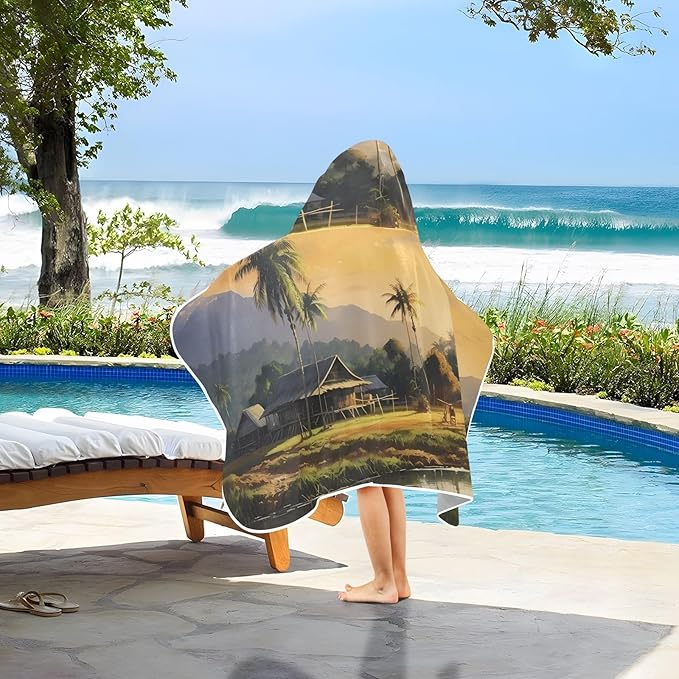 Hooded Towel for Kids River House View Pattern Beach Wrap Bath Towels 50x23.5in