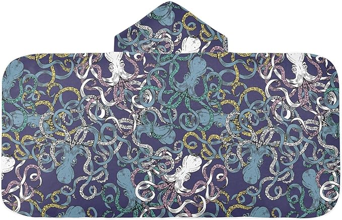 susiyo Kids Hooded Bath Towel Octopus Color Beach Towel for Kids 23.5 x 50 Inch Microfiber Soft Absorbent Quick Dry Bath Swim Pool Towel Wrap Poncho Bathrobe with Hood for Kids Toddler