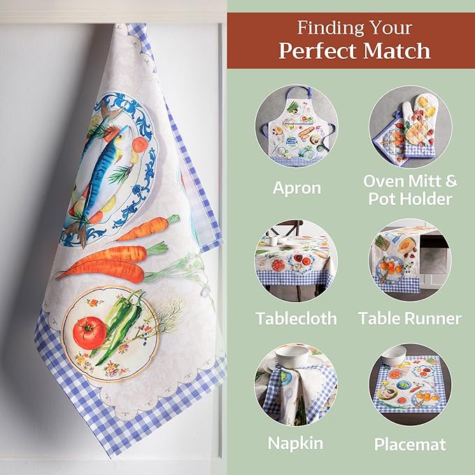 Maison d' Hermine Kitchen Towels Set of 3 100% Cotton 27.50" x 20" Reusable Cloth Tea Dish Towels Absorbent with Hanging Loop for Kitchen Farmhouse Hotel Spring Summer - Gourmand