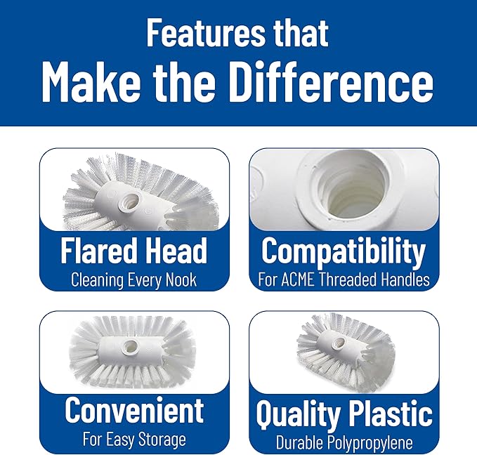 SPARTA Spectrum 7.5" Tank and Kettle Brush Head with Flared Nylon Bristles, 5.5" Diameter, 3/4-5 ACME Compatible, Commercial Cleaning Head Only, 7.5 Inches, White
