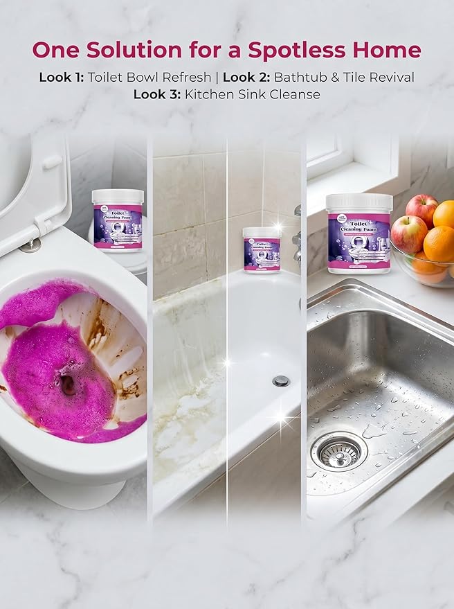 2026 New Toilet Cleaner, Touch Free Foaming Powder, Cleaning Foam, Foam Cleaner, Deep Cleaning, Limescale & Rust Stain Removal for Home & Bathroom (1)