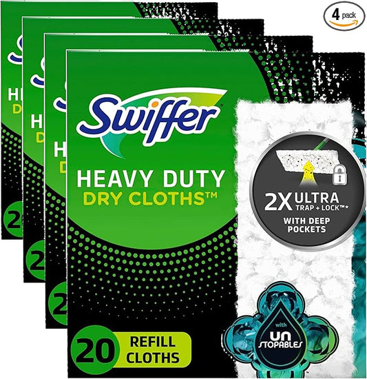 Swiffer Sweeper Heavy Duty Dry Multi-Surface Cloth Refills for Floor Sweeping and Cleaning,Unstopables Fresh Scent,20 Count (Pack of 4)