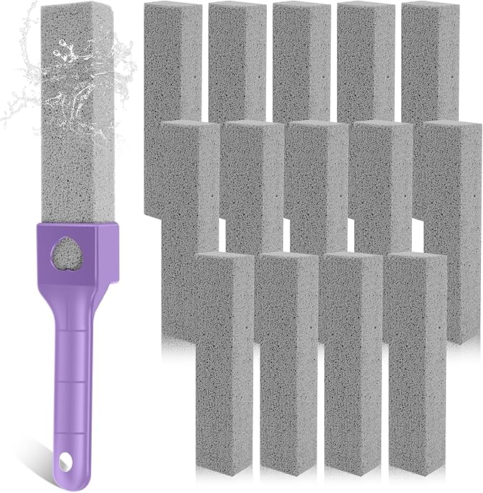 15 Packs Pumice Cleaning Stone, Pumice Stone for Toilet Cleaning with Removable Extra Long Handle, Powerful Cleaner for Hard Water Rings,Calcium Stains, Stone Toilet Bowl Cleaner for Home (15, Purple)