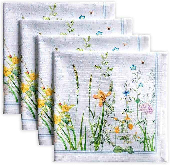 Maison d' Hermine 100% Cotton Cloth Napkins Set of 4 Everyday Reusable Square Napkins Cloth Washable Dinner Party Wedding Restaurant Hotel Kitchen Spring Summer (Fleurs De Mai, 20" x 20")