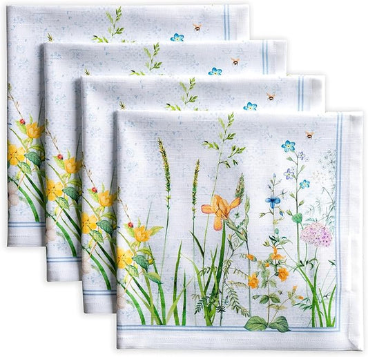 Maison d' Hermine 100% Cotton Cloth Napkins Set of 4 Everyday Reusable Square Napkins Cloth Washable Dinner Party Wedding Restaurant Hotel Kitchen Spring Summer (Fleurs De Mai, 20" x 20")